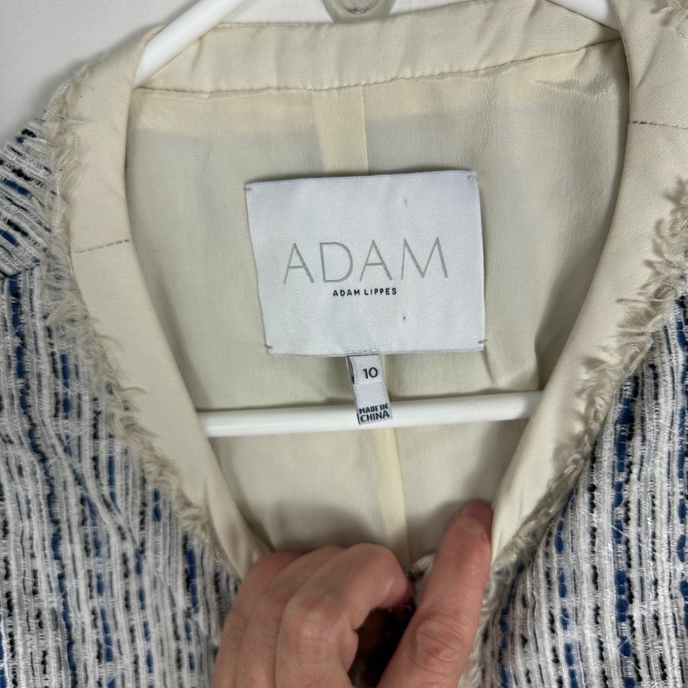 Adam Lippes Tweed Cropped Jacket Womens Size 10 Blue Silk Blend‎ $395 USD Coat - Picture 3 of 16